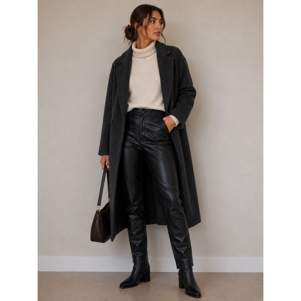 LOFT Black Faux Leather Skinny Pants High Rise Tapered Trousers Size 4